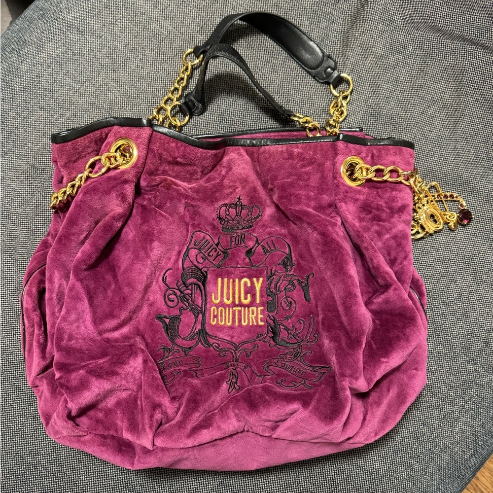 Juicy Couture Maroon Color Velvet Shoulder Bag